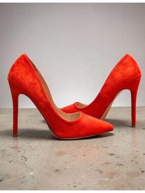 Orange Faux Suede Pointed-Toe Stiletto Heels Womens